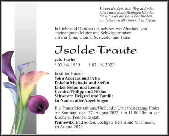 Traueranzeige von Isolde Traute von Südthüringer Presse