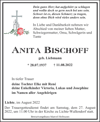 Traueranzeige von Anita Bischoff von Südthüringer Presse