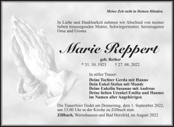Traueranzeige von Marie Reppert von Südthüringer Presse