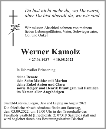 Traueranzeige von Werner Kamolz von Neue Presse Coburg