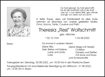 Traueranzeige von Theresia Wolfschmitt von Neue Presse Coburg