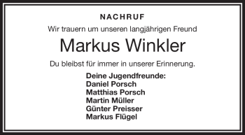 Traueranzeige von Markus Winkler von Frankenpost