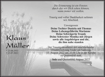 Traueranzeige von Klaus Müller von Südthüringer Presse