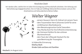 Traueranzeige von Walter Wagner von Südthüringer Presse