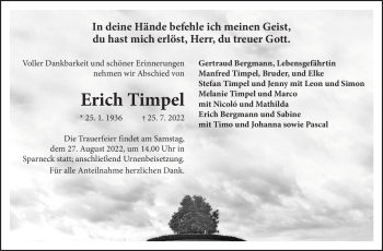 Traueranzeige von Erich Timpel von Frankenpost