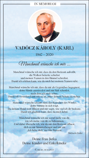 Traueranzeige von Karoly Vadocz von Neue Presse Coburg