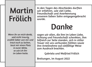 Traueranzeige von Martin Frölich von Südthüringer Presse
