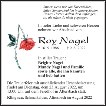 Traueranzeige von Roy Nagel von Südthüringer Presse