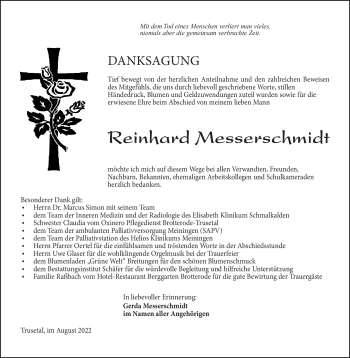 Traueranzeige von Reinhard Messerschmidt von Südthüringer Presse