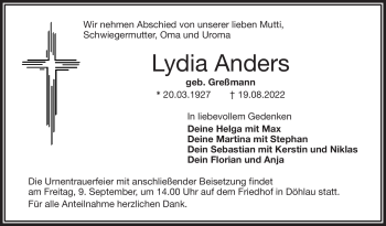 Traueranzeige von Lydia Anders von Frankenpost