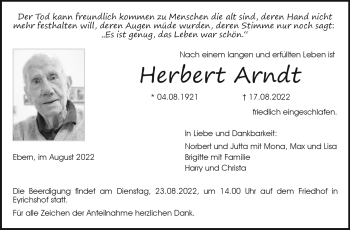 Traueranzeige von Herbert Arndt von Neue Presse Coburg