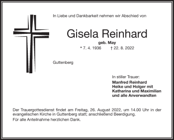 Traueranzeige von Gisela Reinhard von Frankenpost