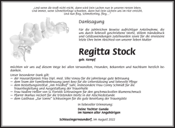 Traueranzeige von Regitta Stock von Südthüringer Presse
