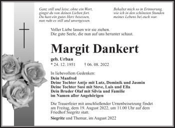 Traueranzeige von Margit Dankert von Südthüringer Presse