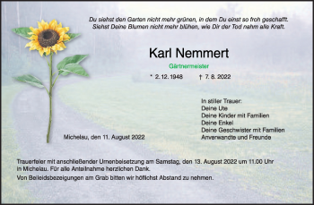 Traueranzeige von Karl Nemmert von Neue Presse Coburg