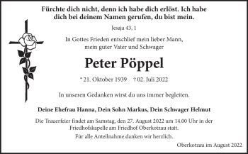 Traueranzeige von Peter Poppel von Frankenpost