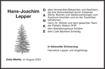 Traueranzeige von Hans-Joachim Lepper von Südthüringer Presse