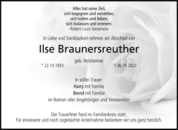 Traueranzeige von Ilse Braunersreuther von Neue Presse Coburg