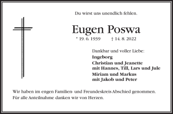 Traueranzeige von Eugen Poswa von Frankenpost
