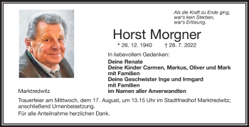Traueranzeige von Horst Morgner von Frankenpost