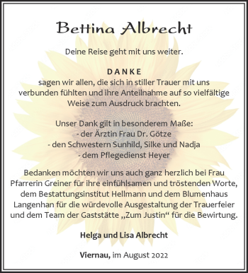 Traueranzeige von Bettina Albrecht von Südthüringer Presse