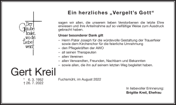 Traueranzeige von Gert Kreil von Frankenpost
