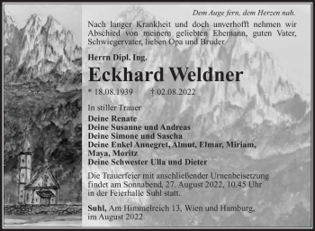 Traueranzeige von Eckhard Weldner von Südthüringer Presse