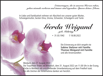 Traueranzeige von Gerda Weigand von Neue Presse Coburg