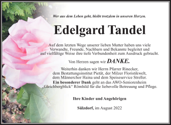 Traueranzeige von Edeltraud Tandel von Südthüringer Presse