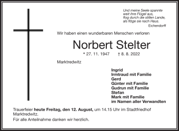Traueranzeige von Norbert Stelter von Frankenpost