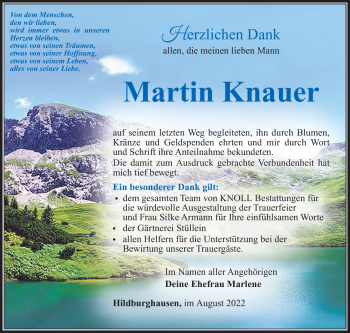 Traueranzeige von Martin Knauer von Südthüringer Presse