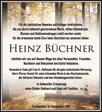 Traueranzeige von Heinz Büchner von Südthüringer Presse