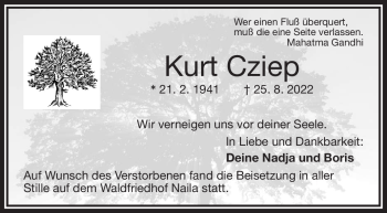 Traueranzeige von Kurt Cziep von Frankenpost