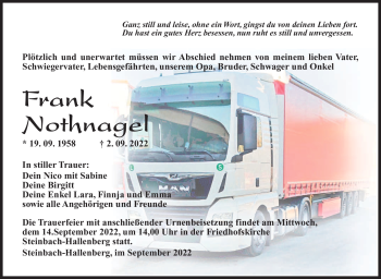 Traueranzeige von Frank Nothnagel von Südthüringer Presse