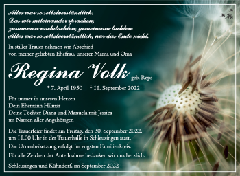 Traueranzeige von Regina Volk von Südthüringer Presse