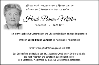 Traueranzeige von Heidi Bauer-Müller von Neue Presse Coburg