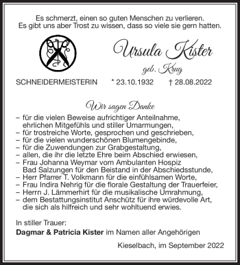 Traueranzeige von Ursula Kister von Südthüringer Presse