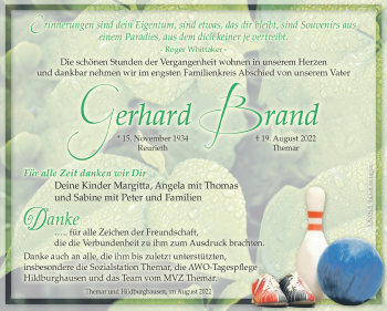 Traueranzeige von Gerhard Brand von Südthüringer Presse
