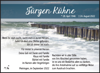 Traueranzeige von Jürgen Kühne von Südthüringer Presse