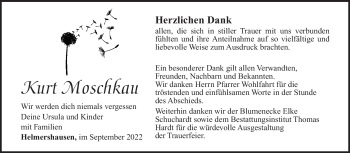 Traueranzeige von Kurt Moschkau von Südthüringer Presse