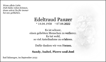 Traueranzeige von Edeltraud Panzer von Südthüringer Presse