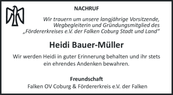 Traueranzeige von Heidi Bauer-Müller von Neue Presse Coburg