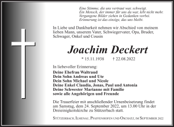 Traueranzeige von Joachim Deckert von Südthüringer Presse