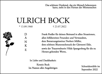 Traueranzeige von Ulrich Bock von Südthüringer Presse