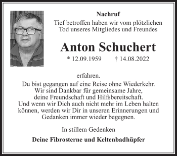 Traueranzeige von Anton Schuchert von Südthüringer Presse