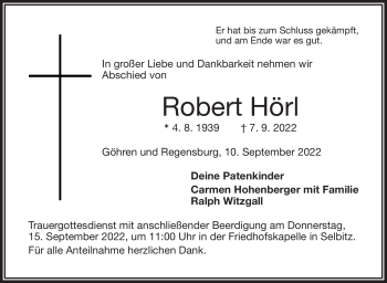 Traueranzeige von Robert Hörl von Frankenpost