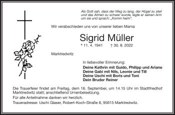 Traueranzeige von Sigrid Müller von Frankenpost