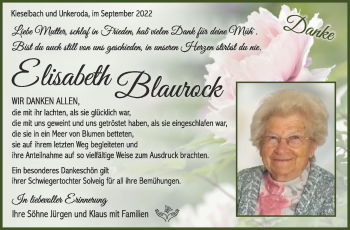 Traueranzeige von Elisabeth Blaurock von Südthüringer Presse