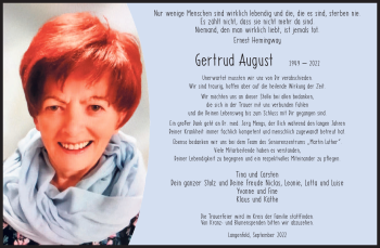 Traueranzeige von Gertrud August von Südthüringer Presse