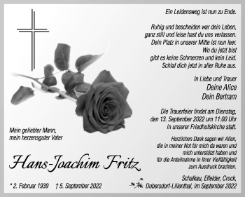 Traueranzeige von Hans-Joachim Fritz von Südthüringer Presse